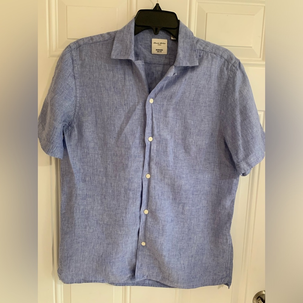Murano Baird McNutt Linen Shirt Men's M Blue Button Up Slim Fit Classic Office